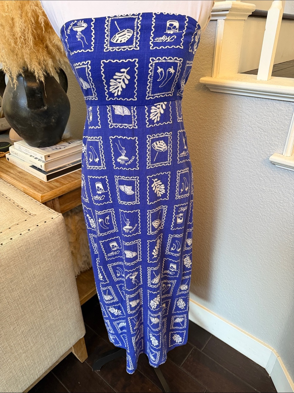 Anthropologie Paper Heart Strapless Blue Maxi Linen Blend Dress Size Small - Picture 2 of 8